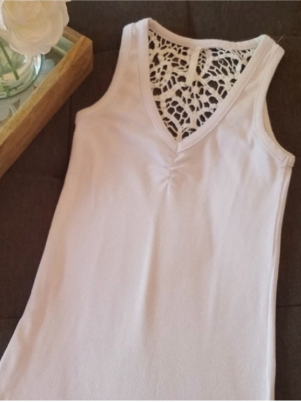 White Crochet Lace Racerback Tank Top from London